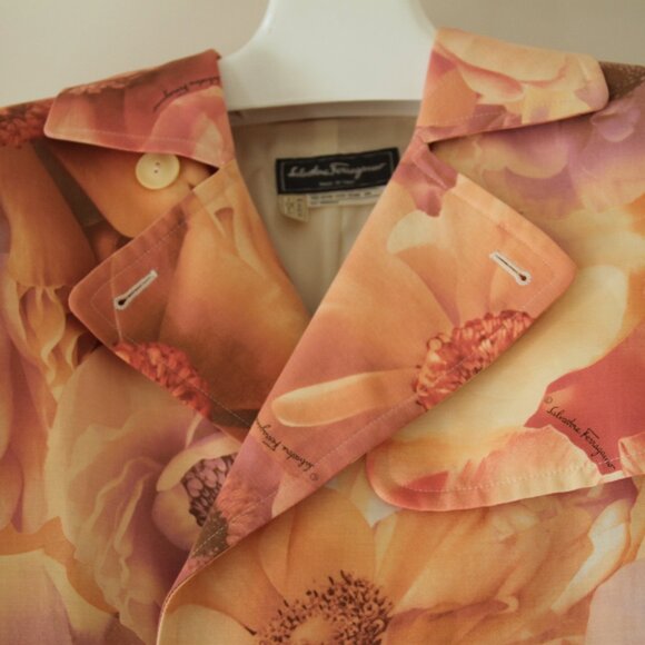 SALVATORE FERRAGAMO Trench Coat Belted Jacket Cotton Graphic Floral Print US 10 - Picture 14 of 14